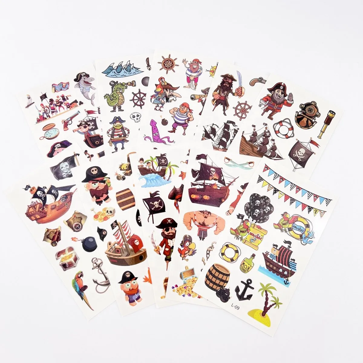 10 Sheets Cartoon Pirate Temporary Tattoos for Boys Girls Party Favor Supplies