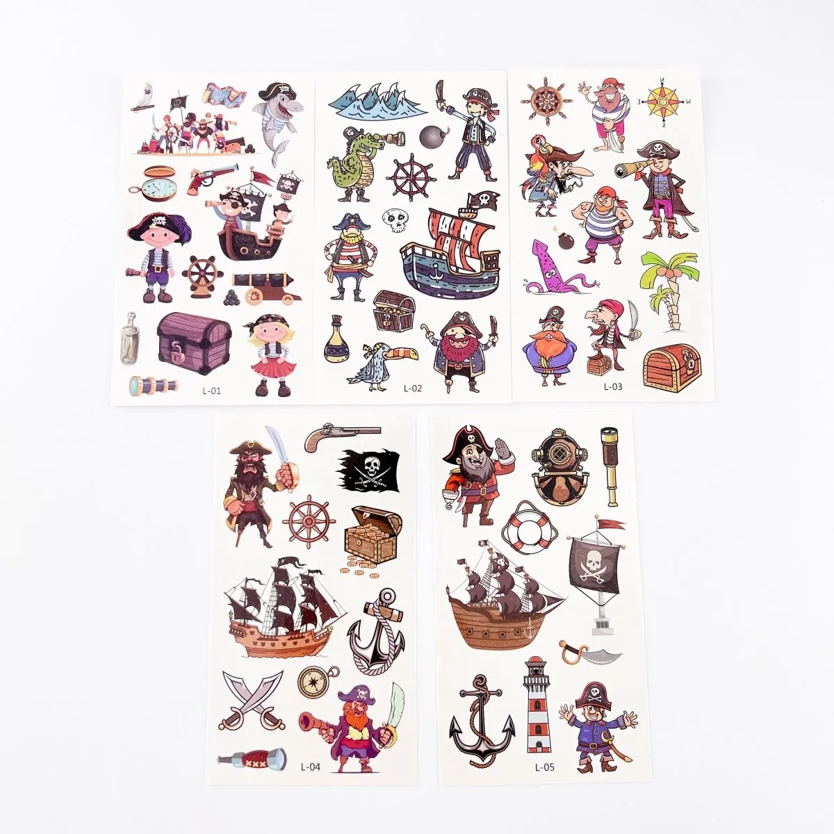 10 Sheets Cartoon Pirate Temporary Tattoos for Boys Girls Party Favor Supplies