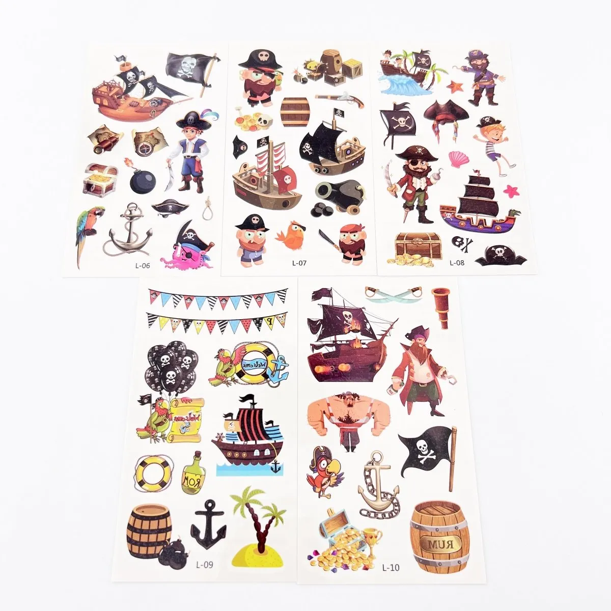 10 Sheets Cartoon Pirate Temporary Tattoos for Boys Girls Party Favor Supplies