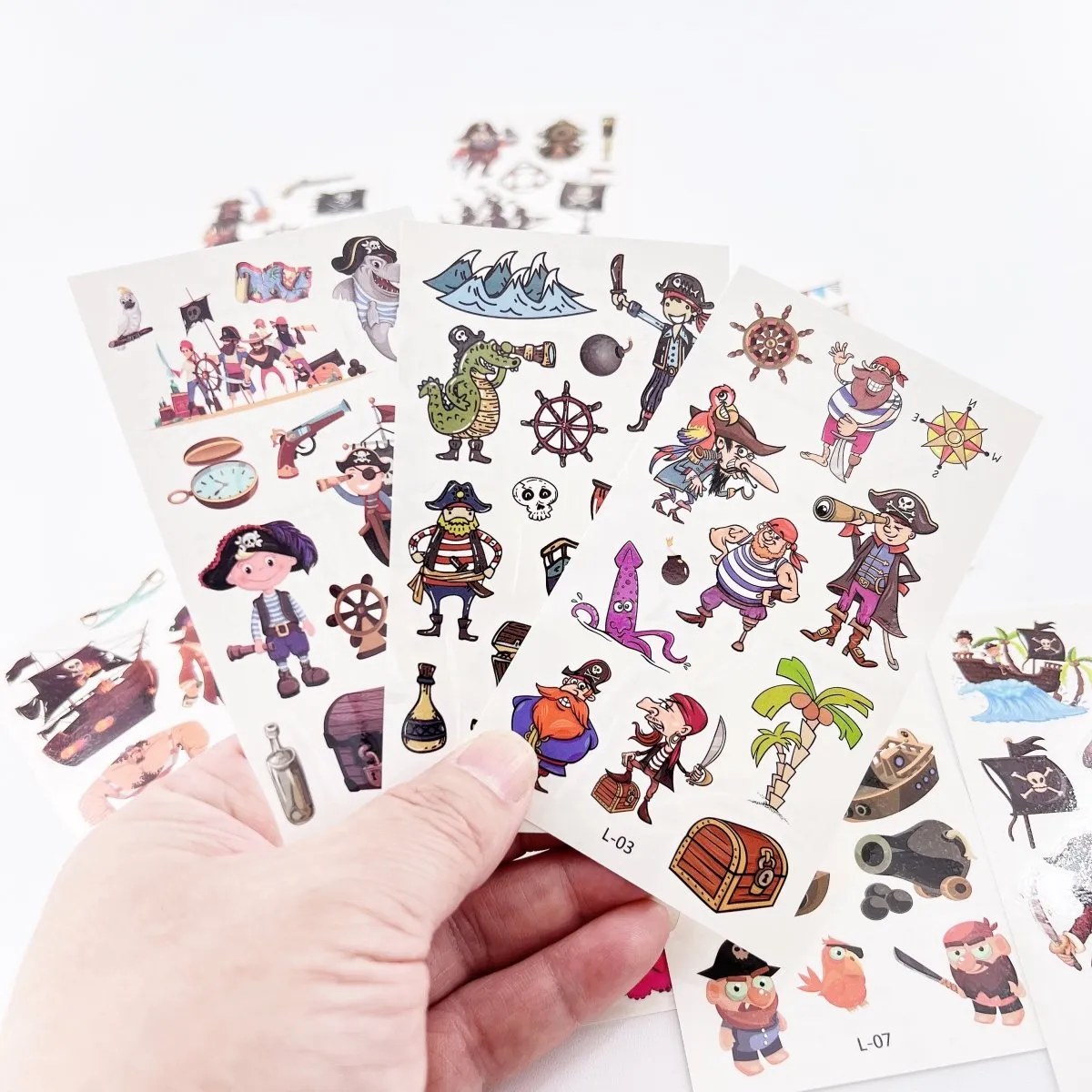 10 Sheets Cartoon Pirate Temporary Tattoos for Boys Girls Party Favor Supplies