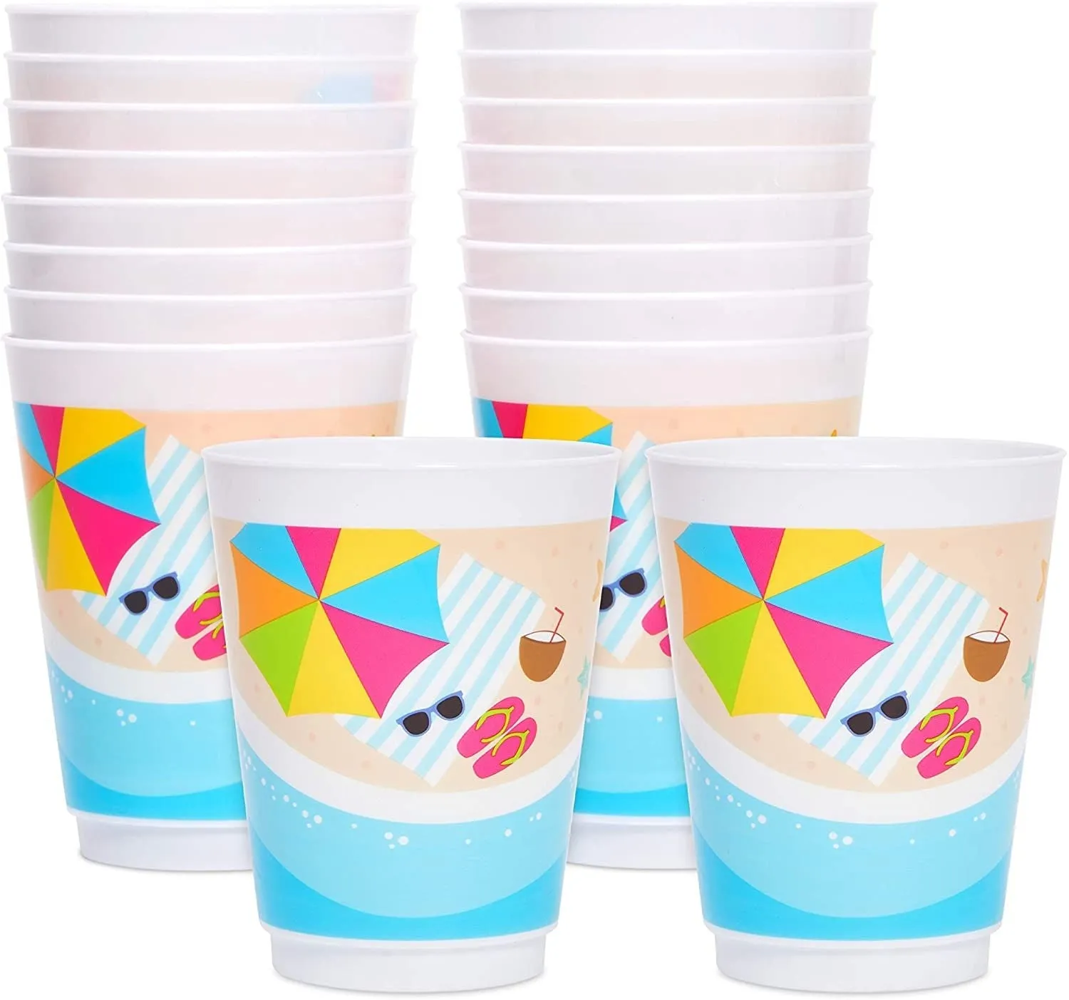 16 oz Plastic Beach Party Tumbler Cups (16 Pack)