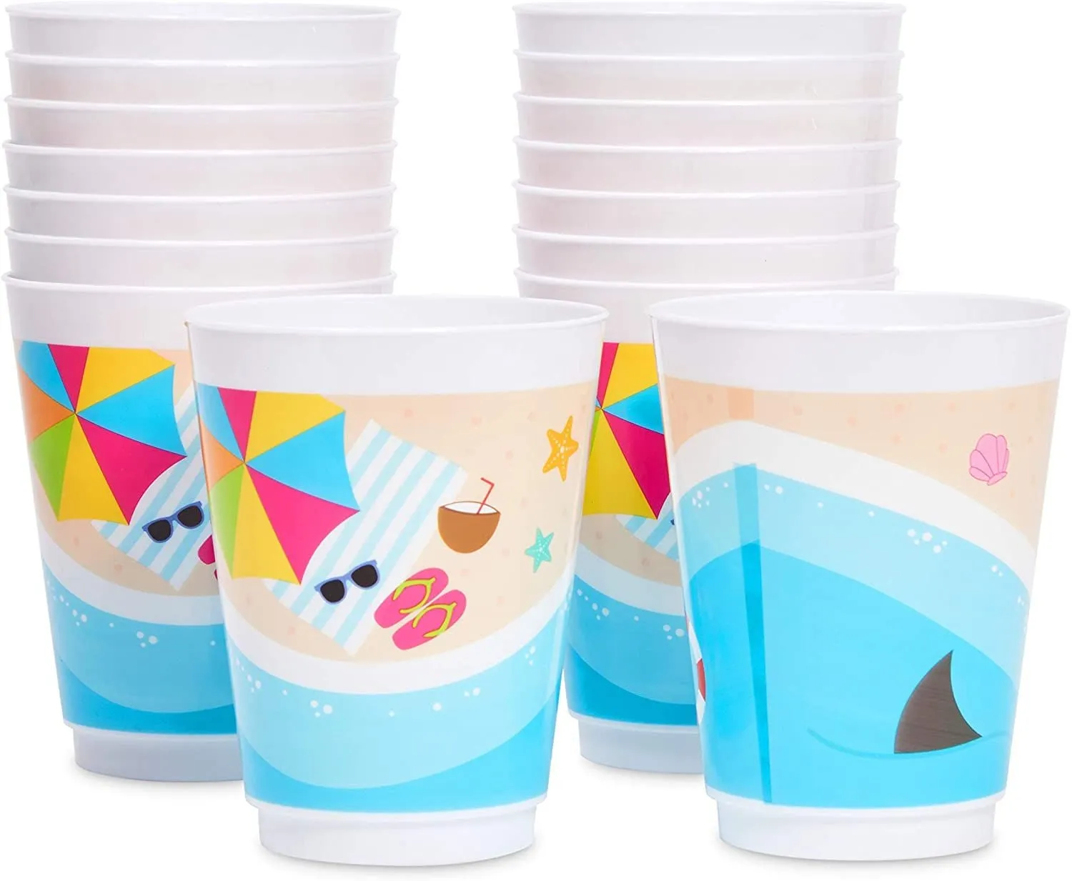 16 oz Plastic Beach Party Tumbler Cups (16 Pack)