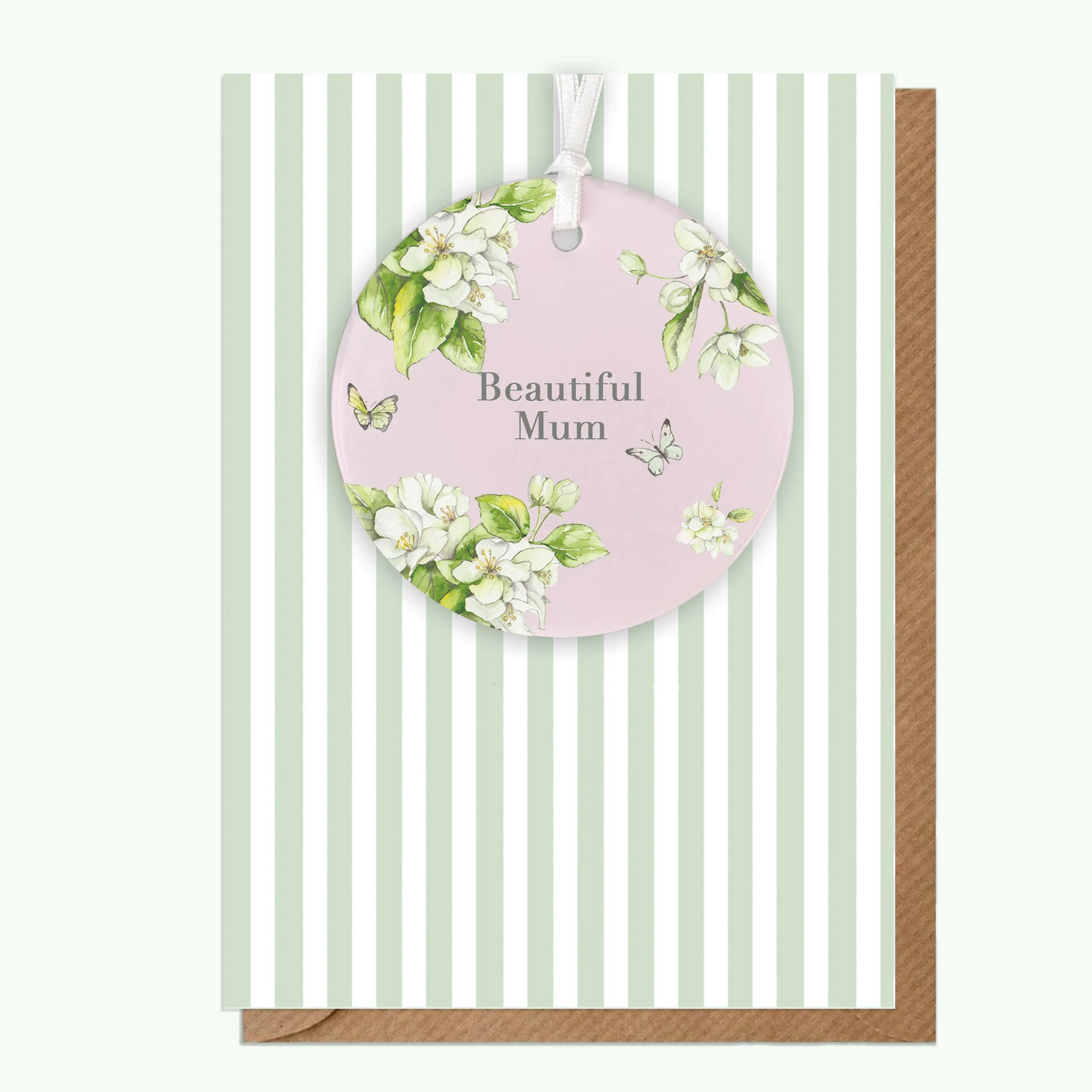 A6 Greeting Card with Ceramic Keepsake - Blossom Pink Beautiful Mum