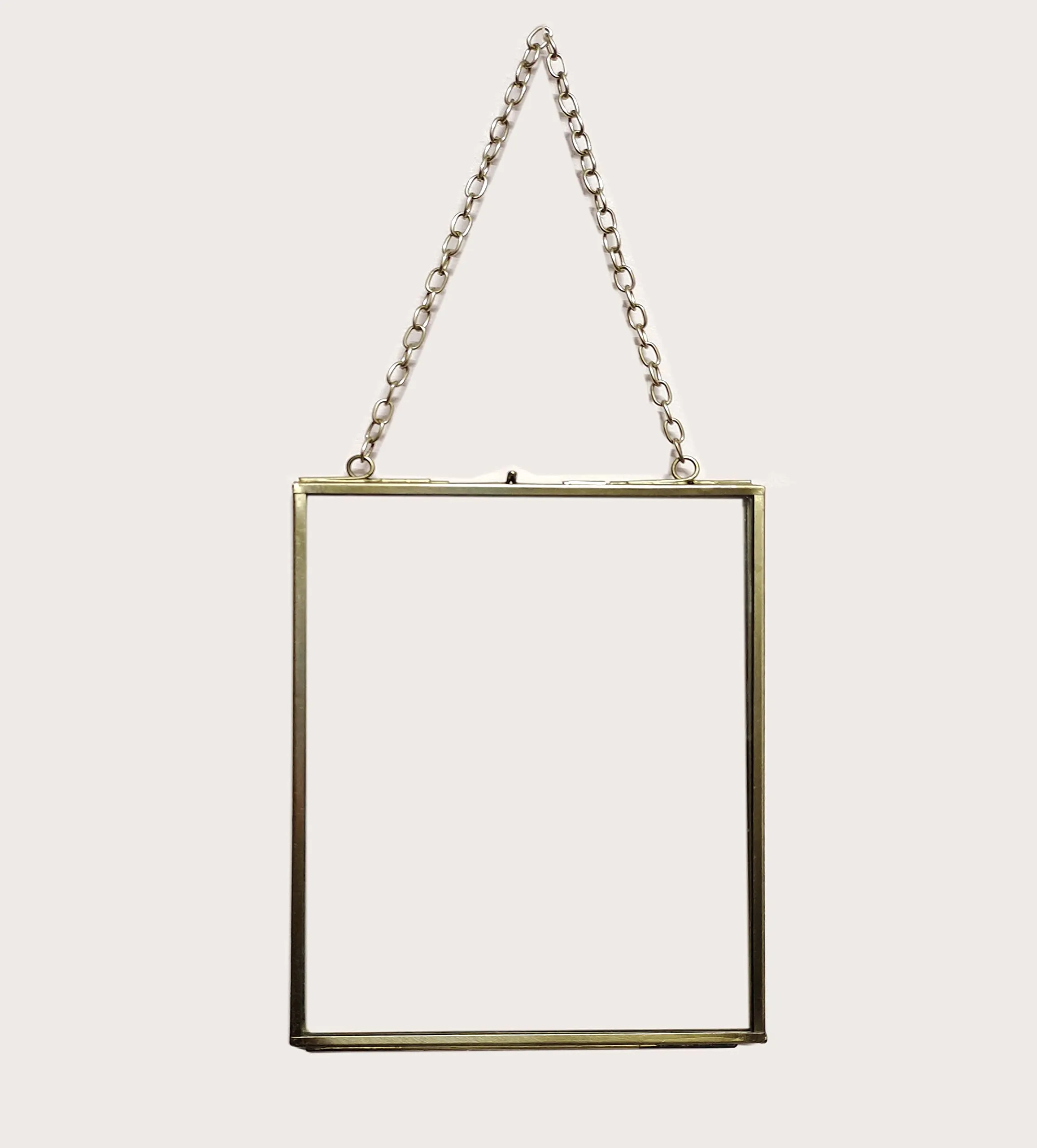 A.H Royal Decorative Brass & Glass Hanging Square Photo Frame with Pressed Glass (Size - 4x4 inch)