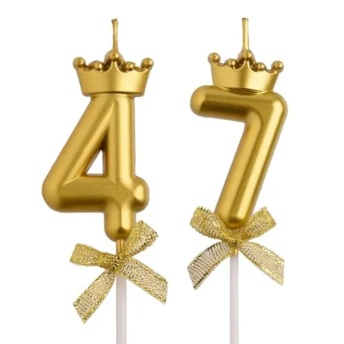 AOOLADA 47th 74th Birthday Candles, Gold 74 47 Year Old Cake Topper Number Birthday Candles, Birthday Party Decorations Gifts for Women Men