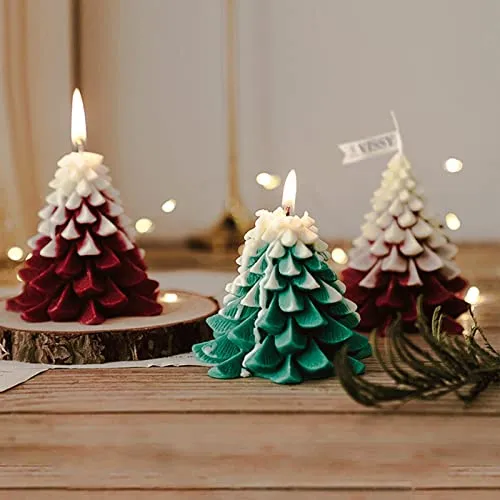 ATORSE® Christmas Tree Wax Scented Candle Creative Curve Home Decor Prop White Red