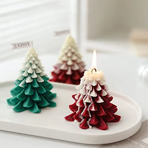 ATORSE® Christmas Tree Wax Scented Candle Creative Curve Home Decor Prop White Red