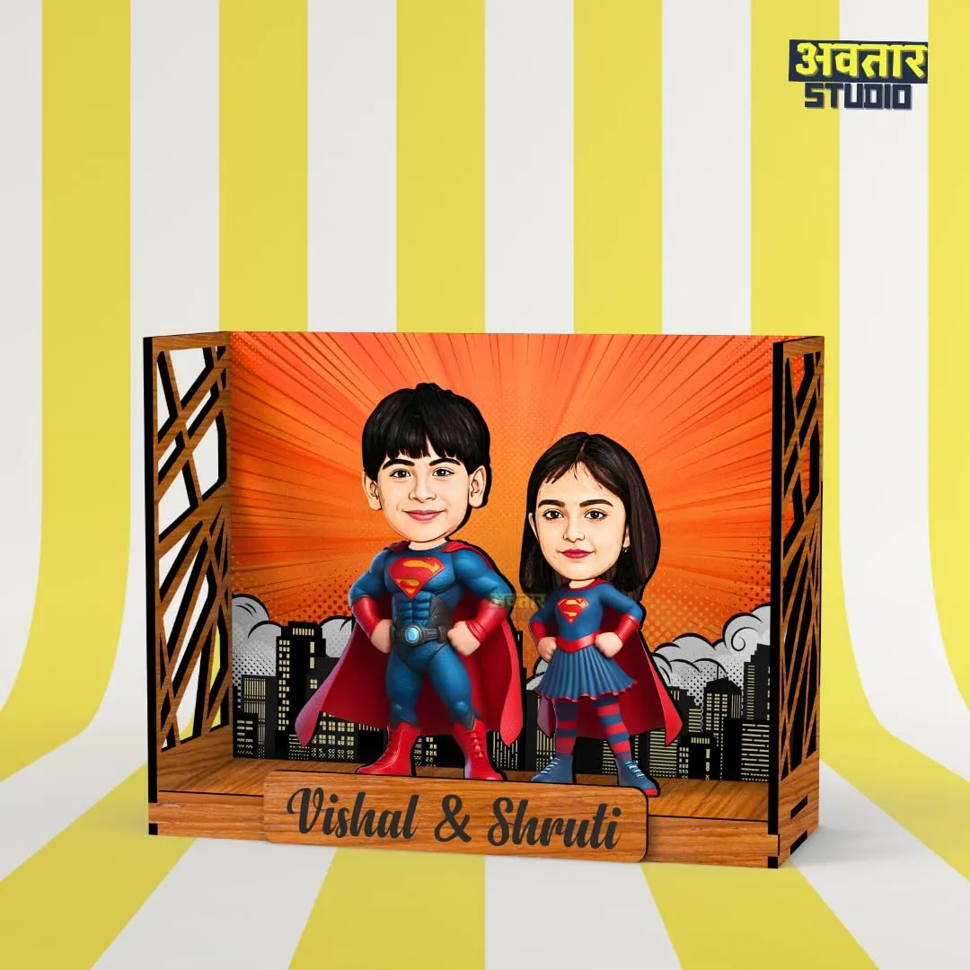 Avatar Stand Personalized Gift for Kids, Brother, Friends, Character Caricature Photo Frame Unique Design Customized Gift for Friends & Family Return Gift (SuperHeroes Box)