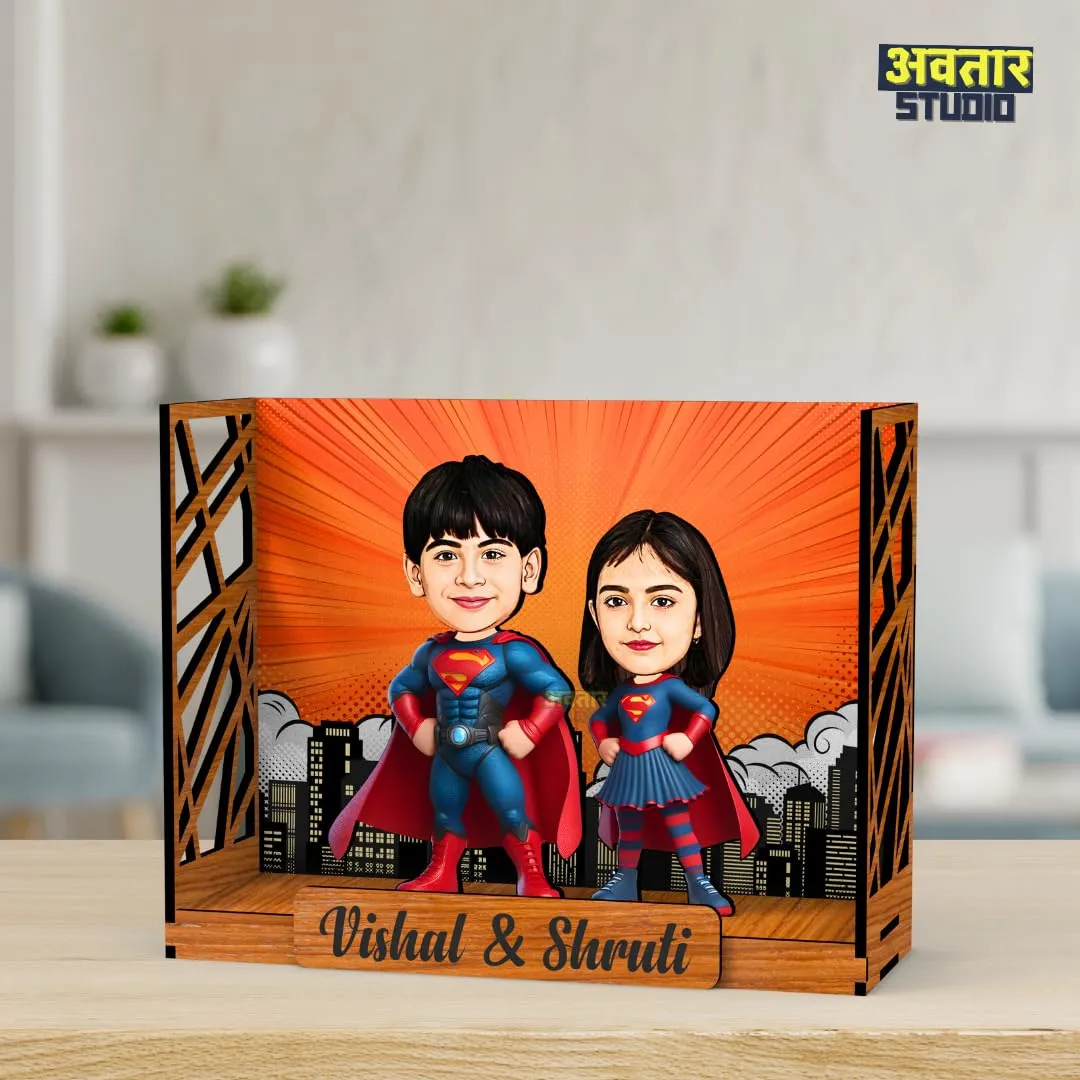 Avatar Stand Personalized Gift for Kids, Brother, Friends, Character Caricature Photo Frame Unique Design Customized Gift for Friends & Family Return Gift (SuperHeroes Box)