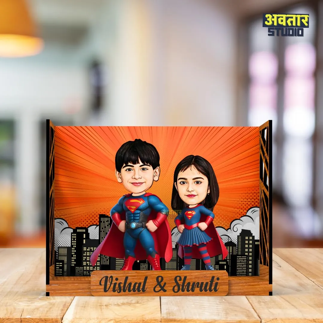 Avatar Stand Personalized Gift for Kids, Brother, Friends, Character Caricature Photo Frame Unique Design Customized Gift for Friends & Family Return Gift (SuperHeroes Box)