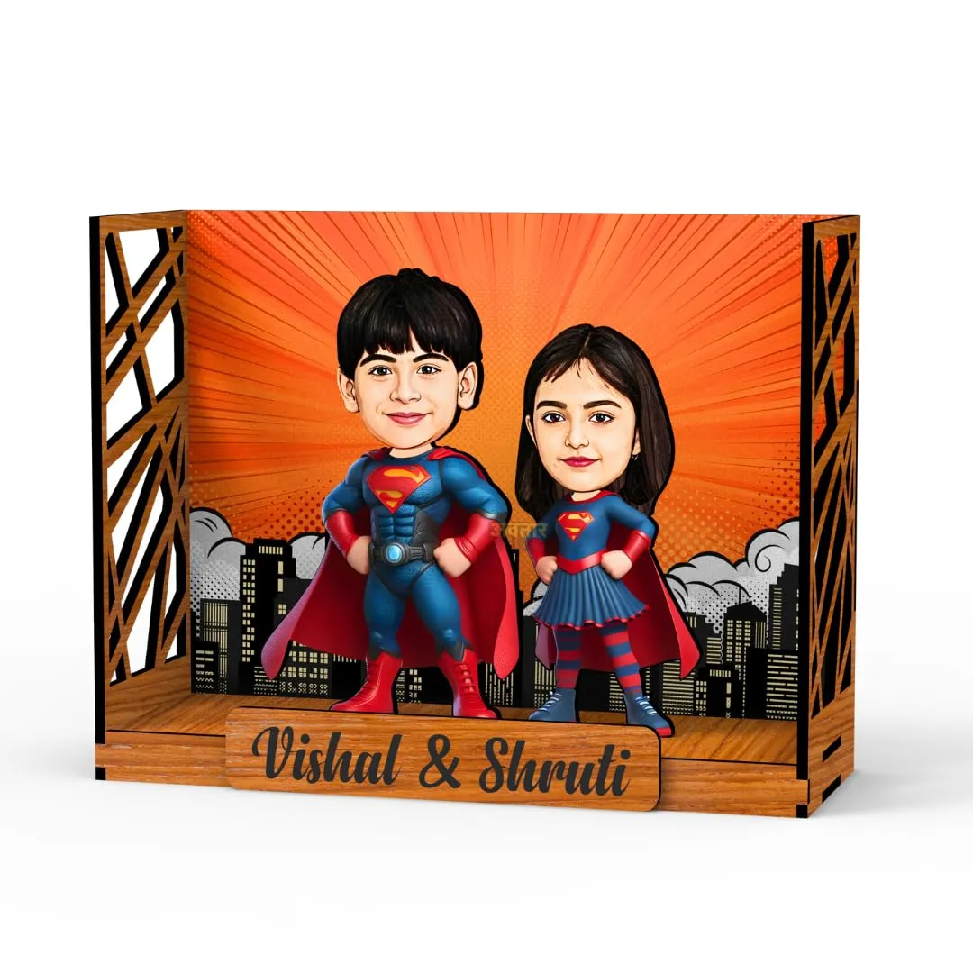 Avatar Stand Personalized Gift for Kids, Brother, Friends, Character Caricature Photo Frame Unique Design Customized Gift for Friends & Family Return Gift (SuperHeroes Box)