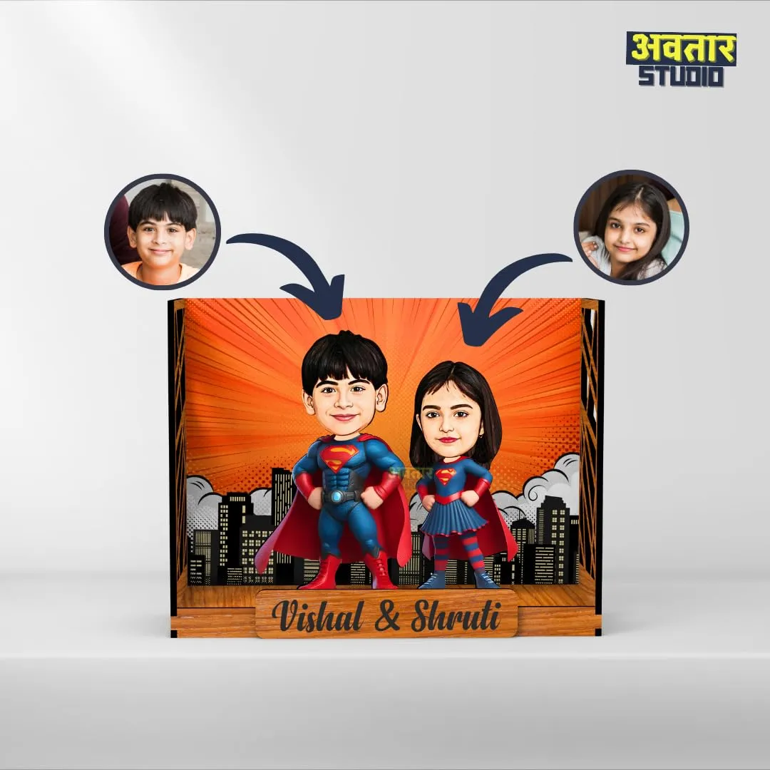 Avatar Stand Personalized Gift for Kids, Brother, Friends, Character Caricature Photo Frame Unique Design Customized Gift for Friends & Family Return Gift (SuperHeroes Box)