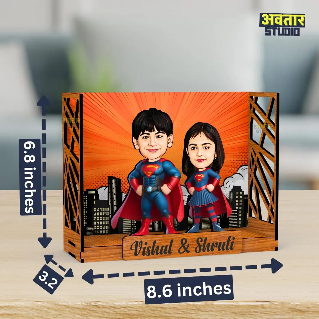 Avatar Stand Personalized Gift for Kids, Brother, Friends, Character Caricature Photo Frame Unique Design Customized Gift for Friends & Family Return Gift (SuperHeroes Box)