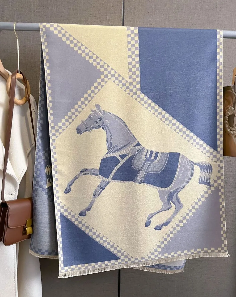 AWST Int'l Horses in Blankets Acrylic Cashmere Scarf