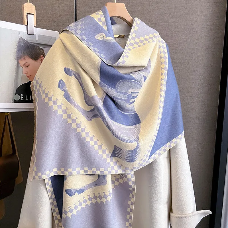 AWST Int'l Horses in Blankets Acrylic Cashmere Scarf