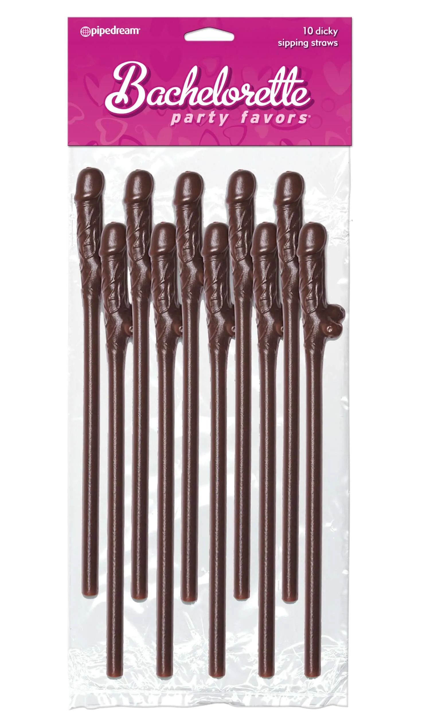 Bachelorette Party Dicky Sipping Straws in Brown - Pack of 10