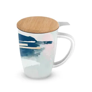 Bailey Blue Pink Abstract Ceramic Tea Mug & Infuser