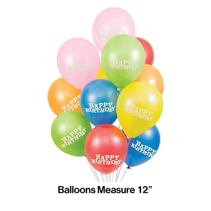 Balloons, 12" Asst Happy Birthday (15/Pkg)