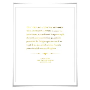 Barack Obama 2009 Inauguration Speech Gold Foil Art Print. 7 Foil Colours. Graduation Gift. American History