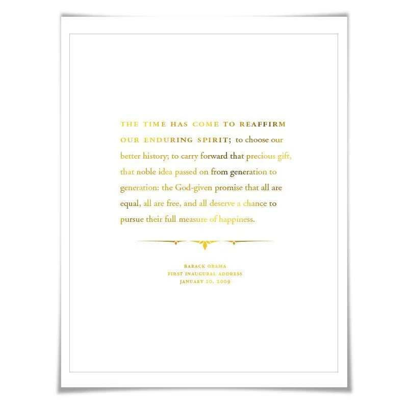 Barack Obama 2009 Inauguration Speech Gold Foil Art Print. 7 Foil Colours. Graduation Gift. American History