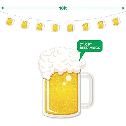 Beer Party & Oktoberfest Decoration - Brew Steins Garland - 10 ft Long Mug Pennant Banner (1)