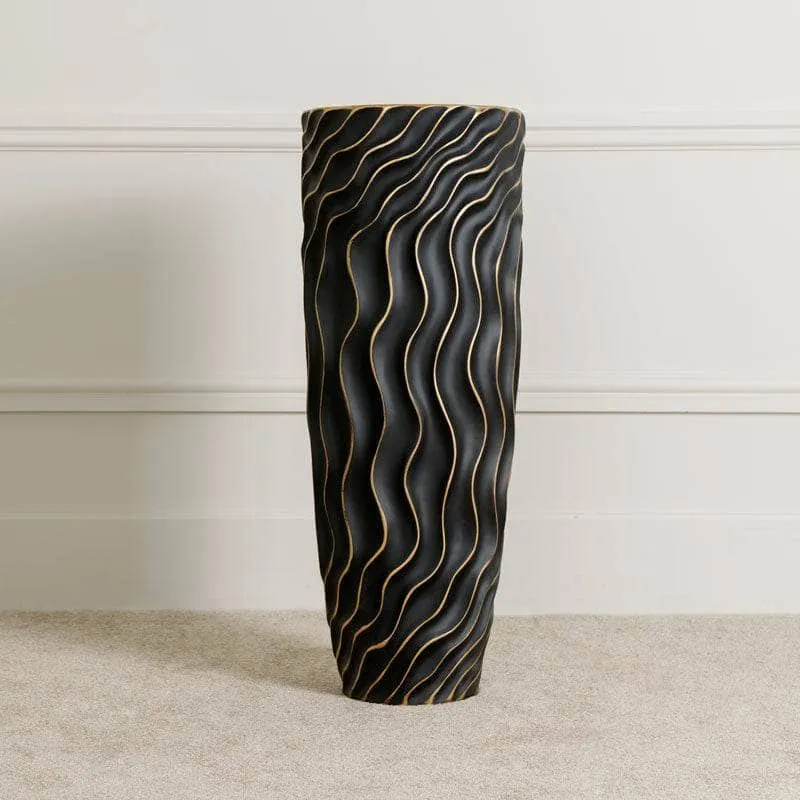 Black & Gold Ripple Vase - 90cm