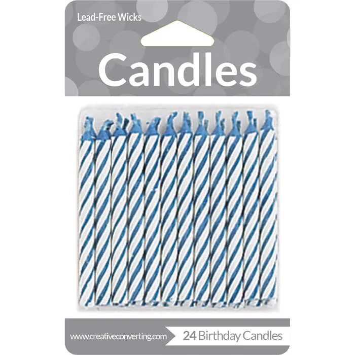 Blue Striped Candles (24/Pkg)