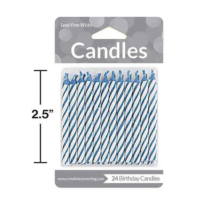 Blue Striped Candles (24/Pkg)