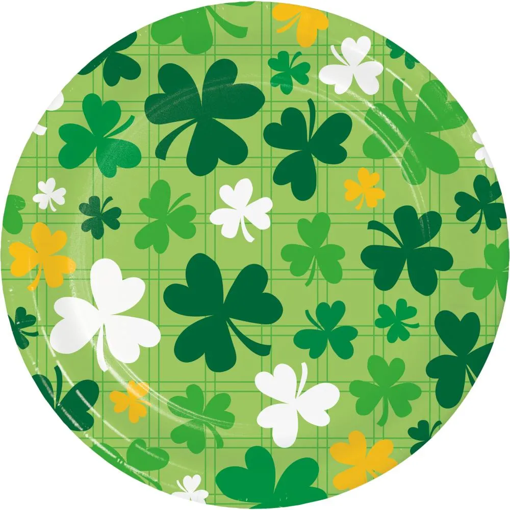 Bulk Shamrock and Roll Paper 7" Dessert Plate, Shamrock Toss (Case of 96)