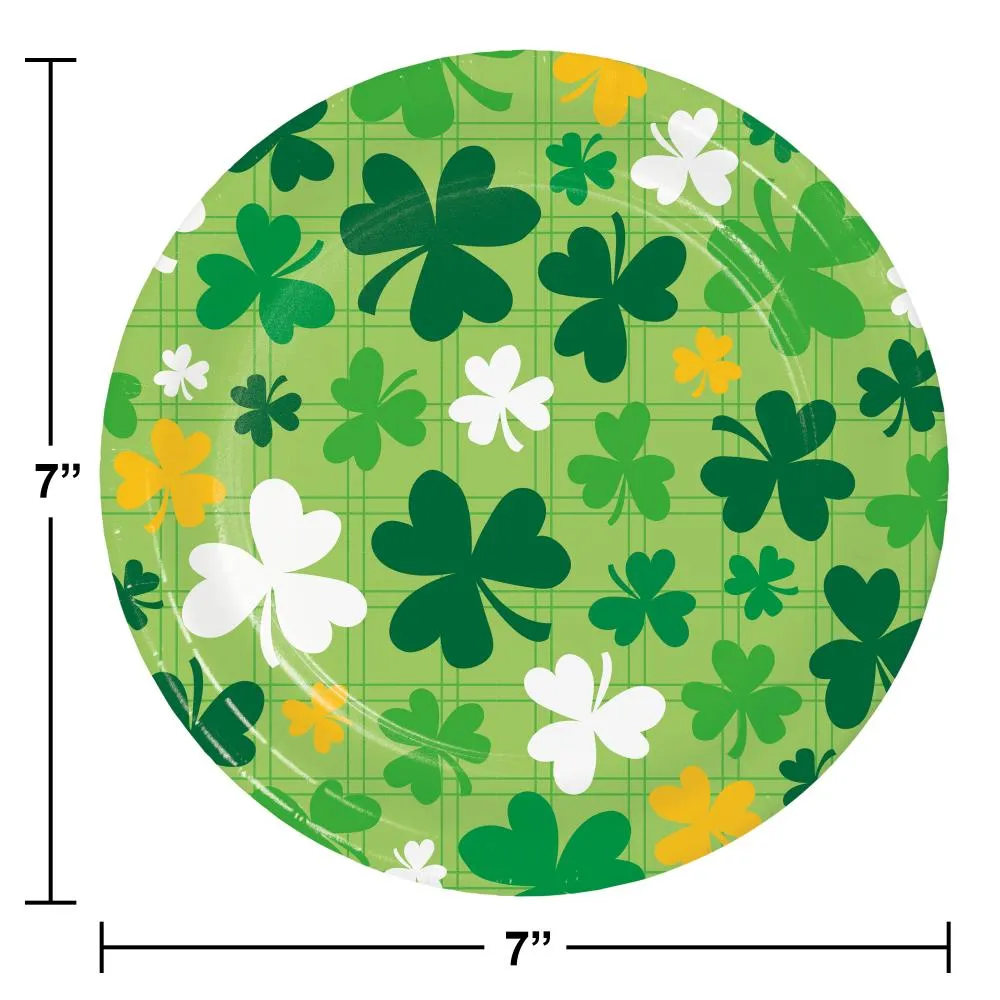 Bulk Shamrock and Roll Paper 7" Dessert Plate, Shamrock Toss (Case of 96)