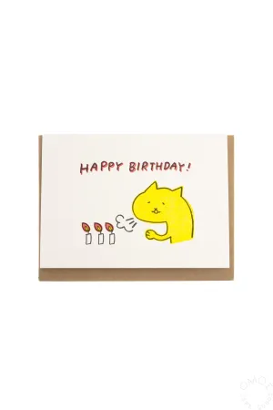 Cat Blowing Candles Birthday Card