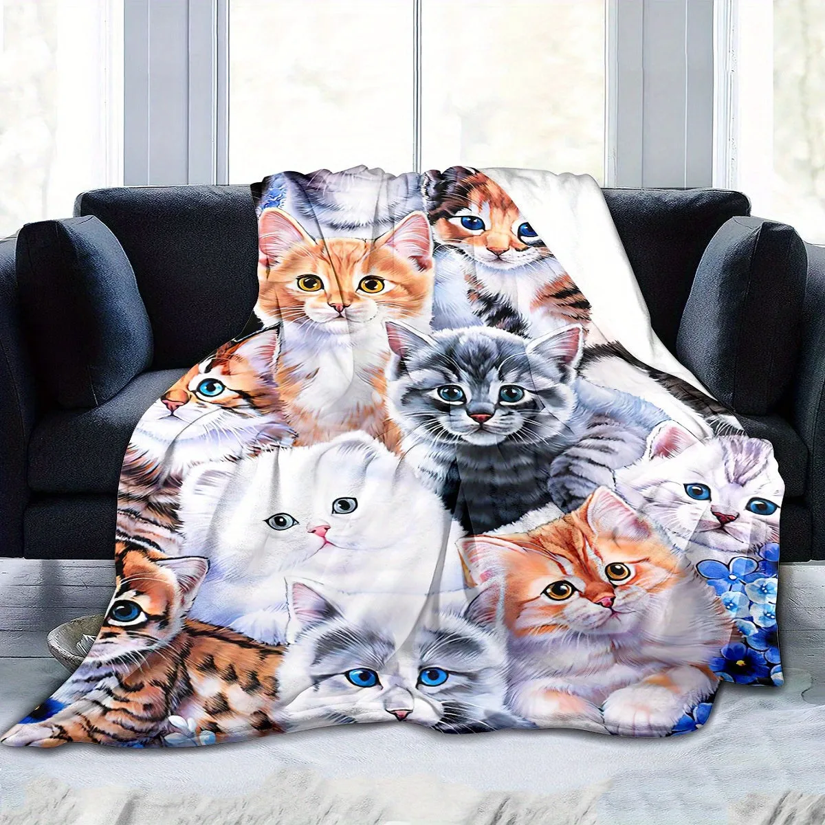 Cozy Cat Print Blanket for Home and Travel