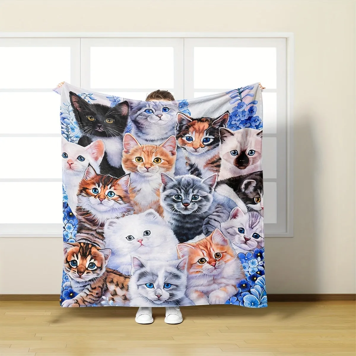 Cozy Cat Print Blanket for Home and Travel