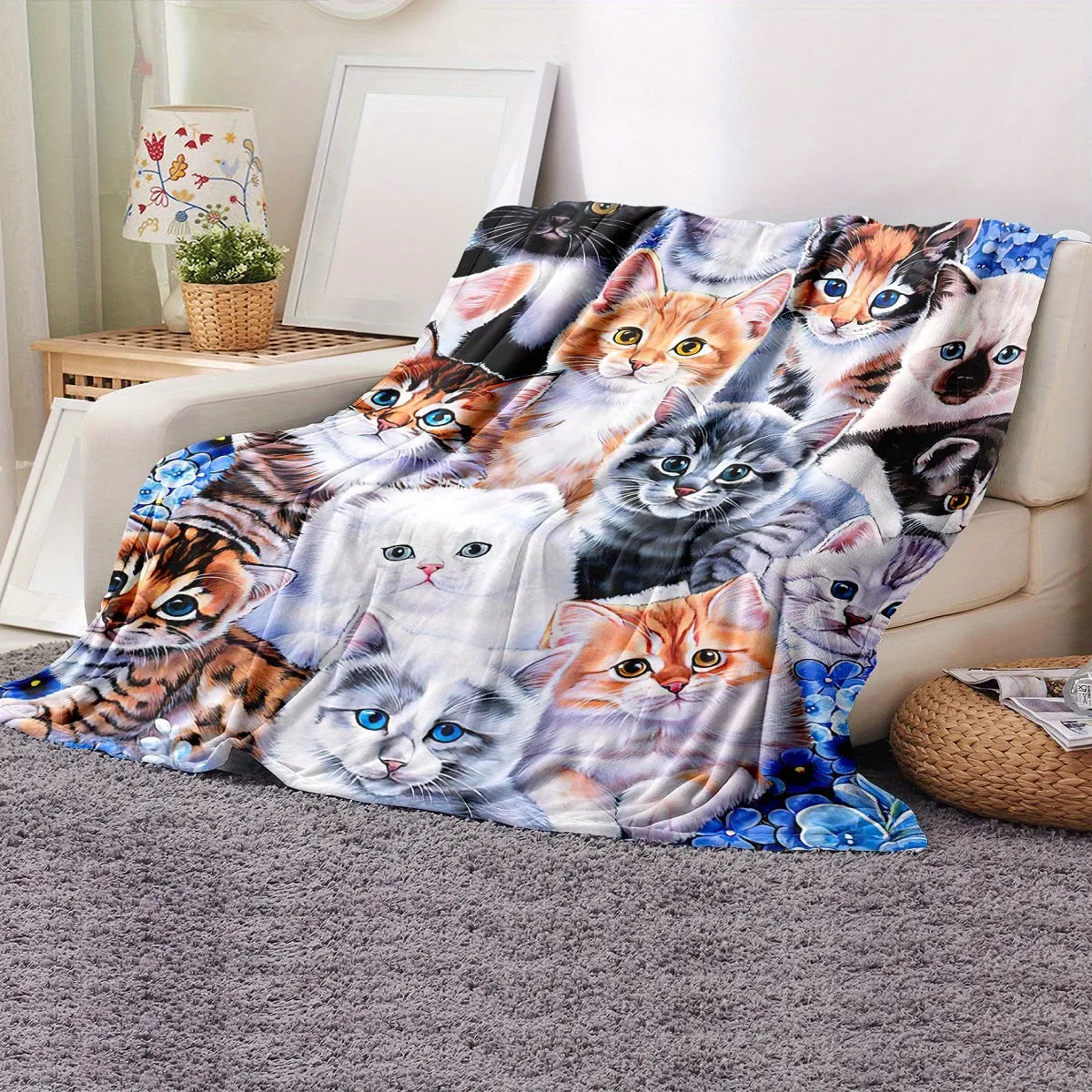 Cozy Cat Print Blanket for Home and Travel