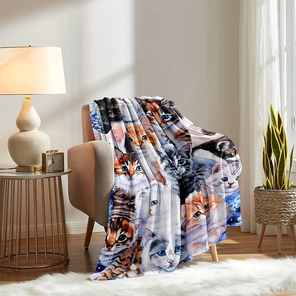 Cozy Cat Print Blanket for Home and Travel