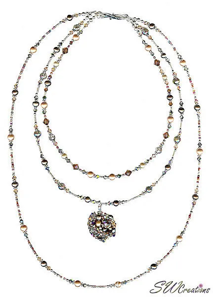 Earth Crystal Pearl Fusion Bead Art Necklace