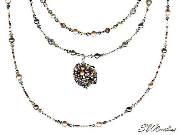 Earth Crystal Pearl Fusion Bead Art Necklace