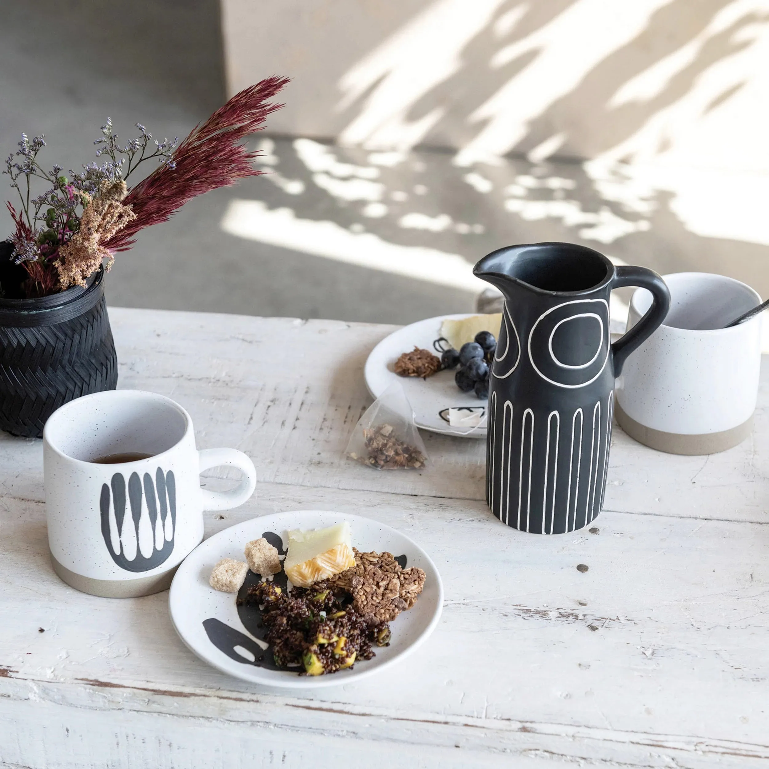 Embossed Design Black and White Pitcher