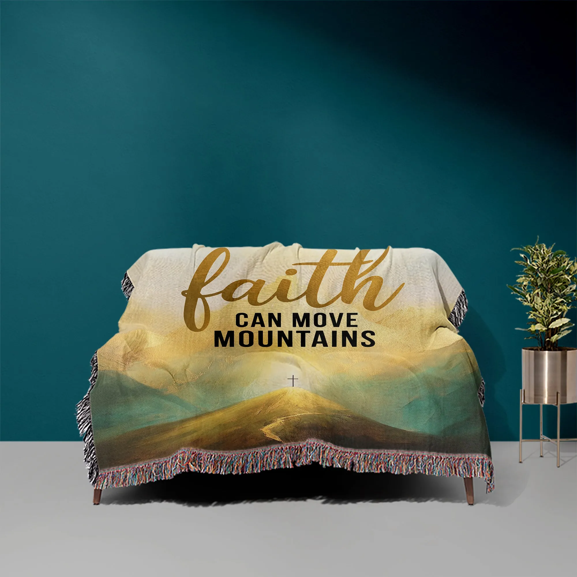 Faith Can Move Mountains  50" x 60" Christian Gift Woven Jacquard Blanket