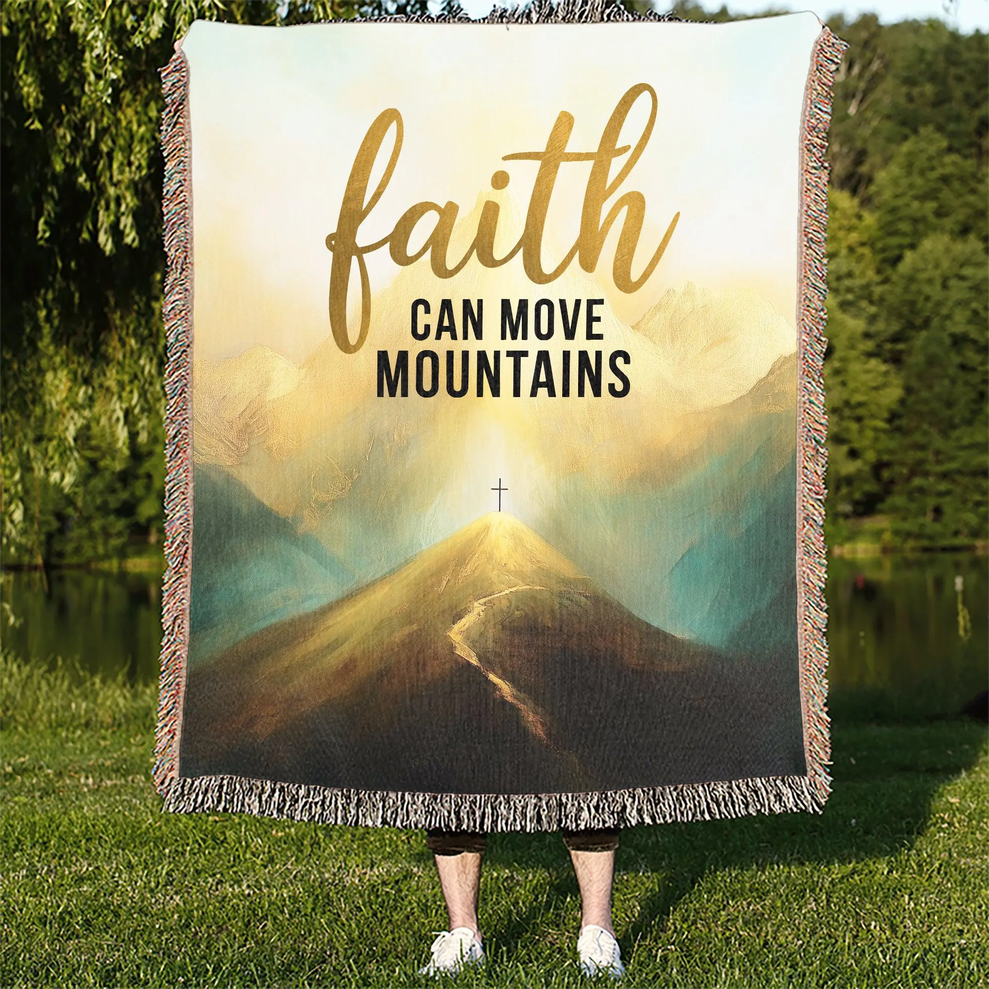 Faith Can Move Mountains  50" x 60" Christian Gift Woven Jacquard Blanket