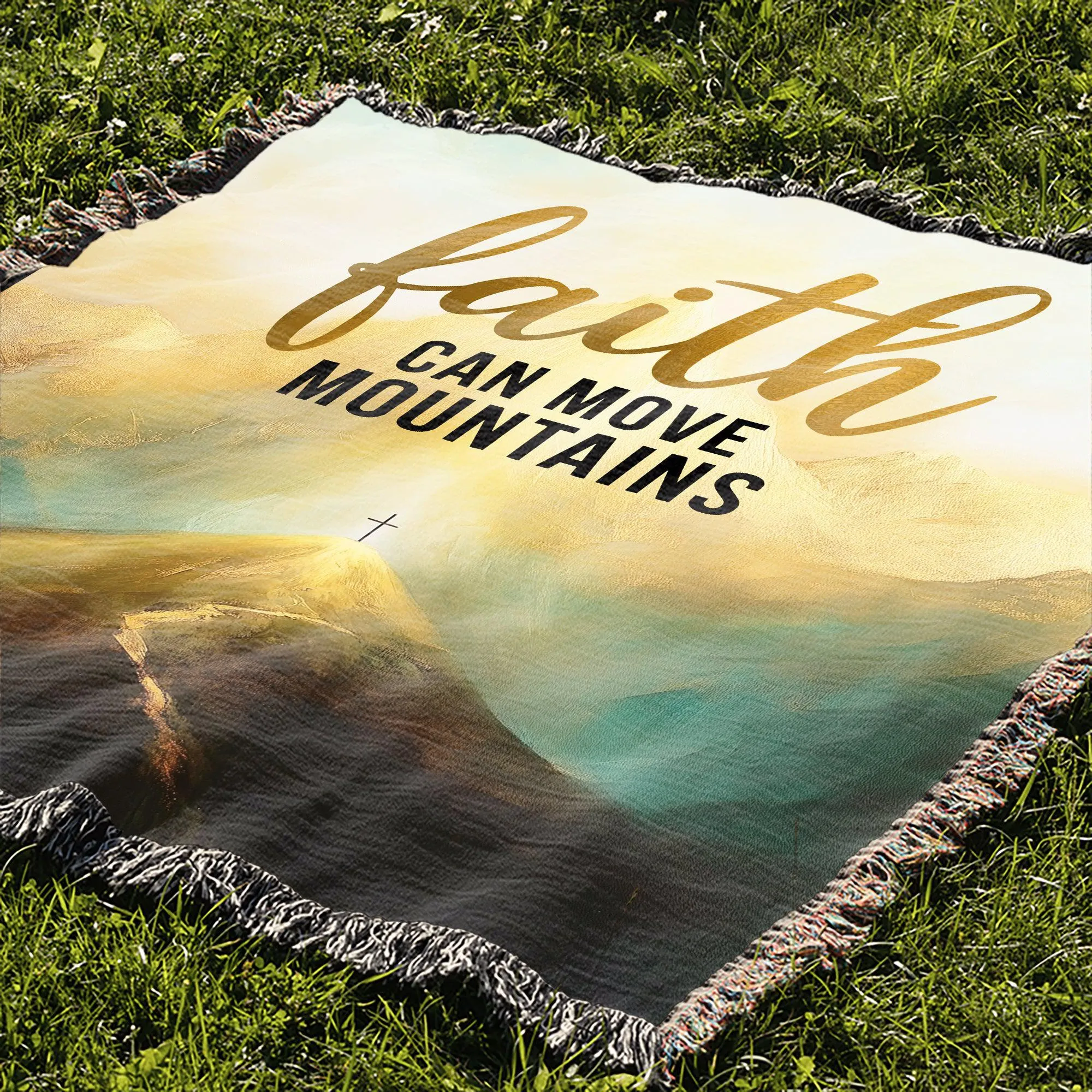 Faith Can Move Mountains  50" x 60" Christian Gift Woven Jacquard Blanket