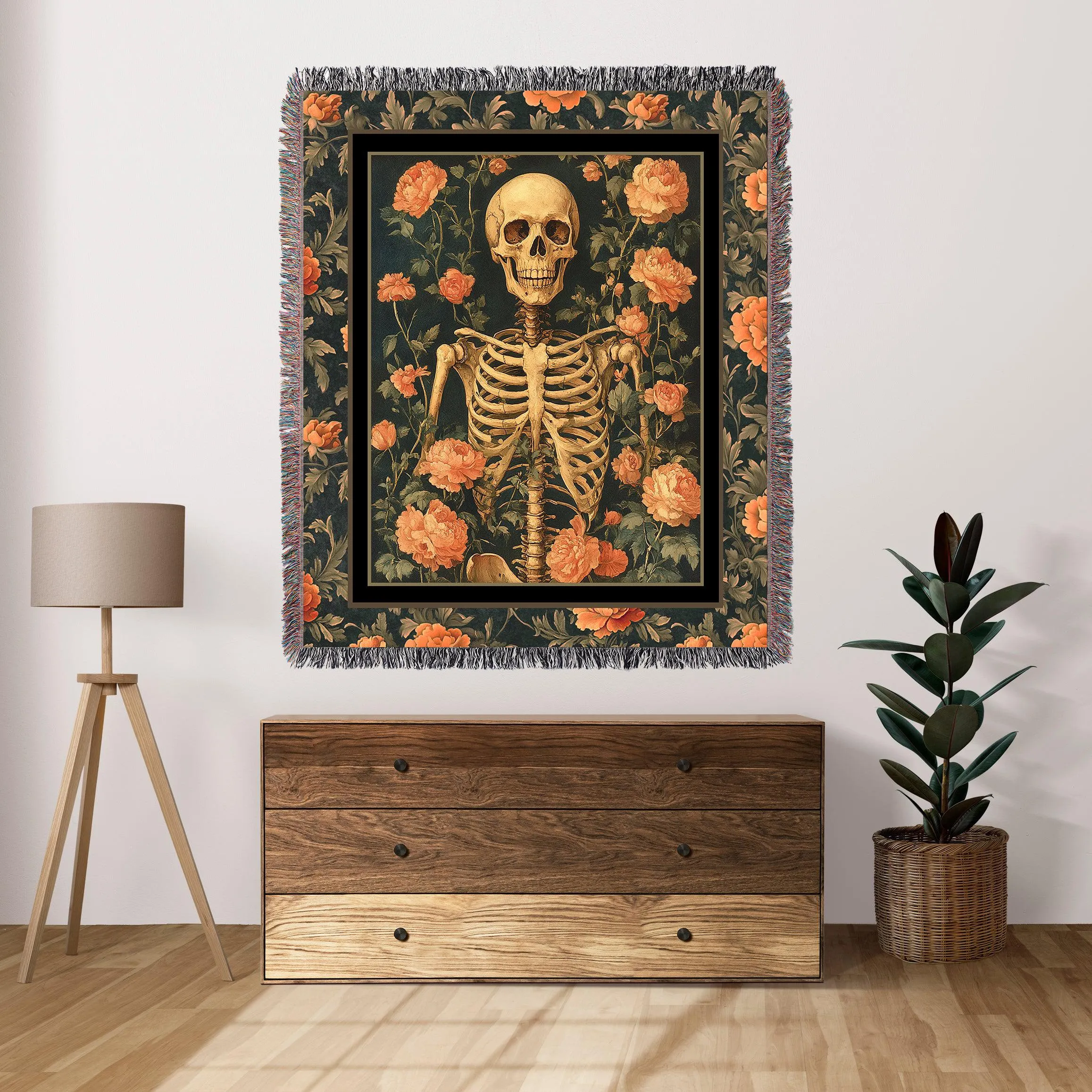 Floral Halloween Skeleton 50" x 60" Gift Woven Jacquard Blanket