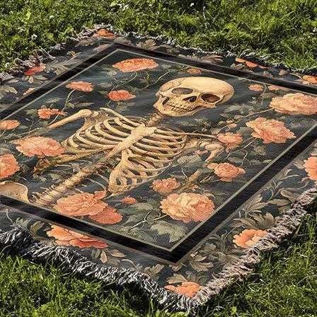 Floral Halloween Skeleton 50" x 60" Gift Woven Jacquard Blanket