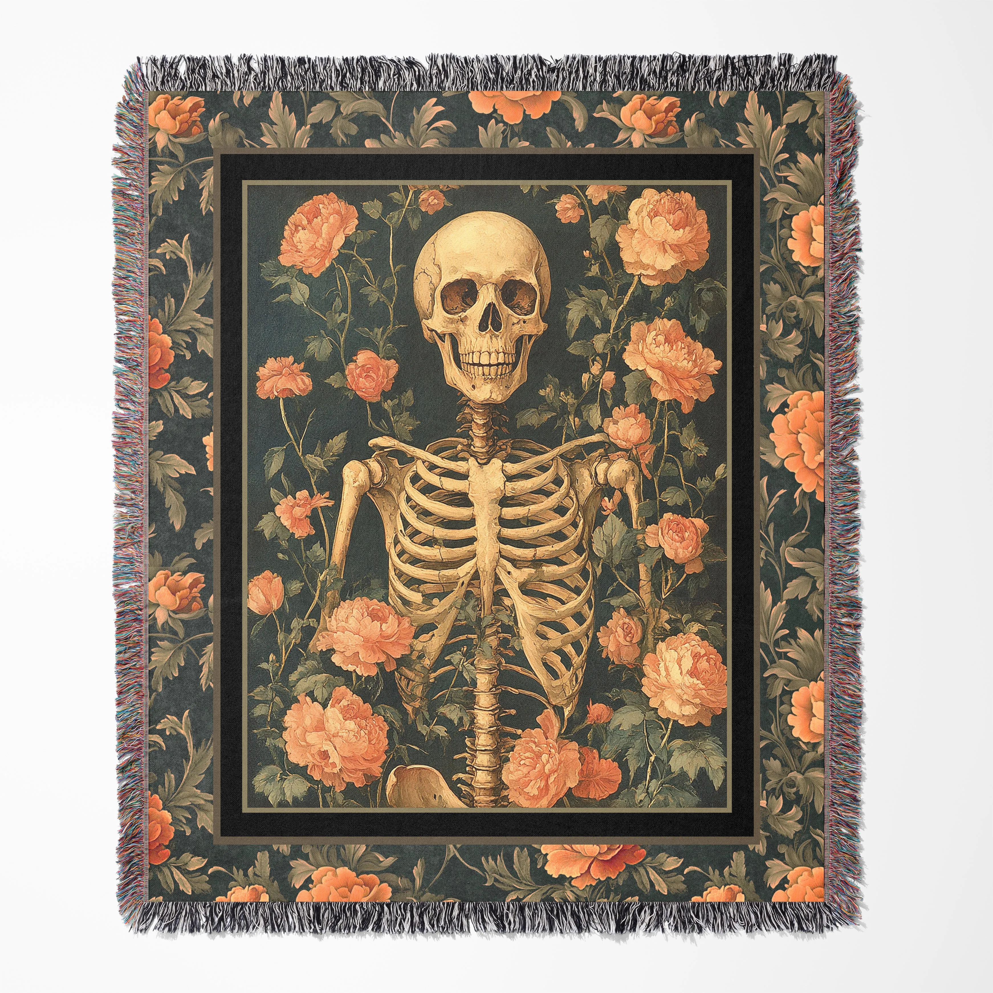 Floral Halloween Skeleton 50" x 60" Gift Woven Jacquard Blanket