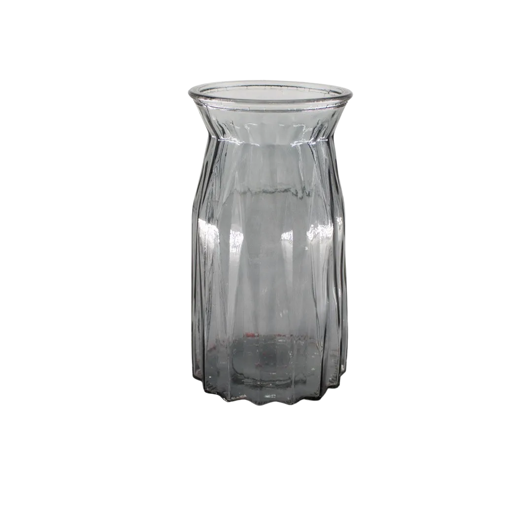 GLASS VASE GREY 10X11X20CM