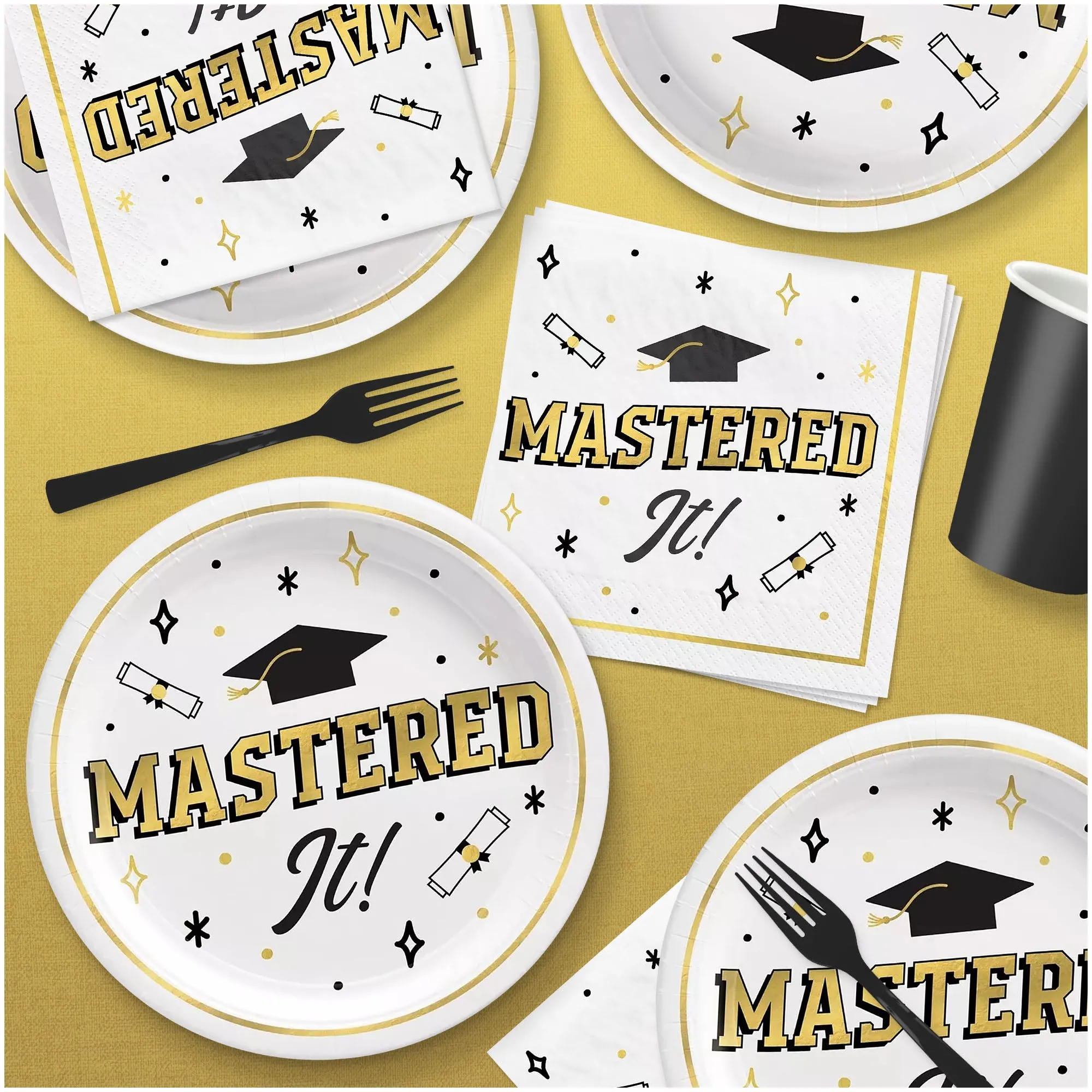 Graduation Party Supplies - Master's Degree Celebration Paper Plates & Napkins (Serves 30)