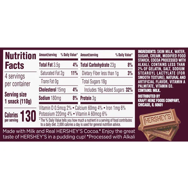 Hershey's Chocolate Pudding Cups, 15.5 oz, 4 Count