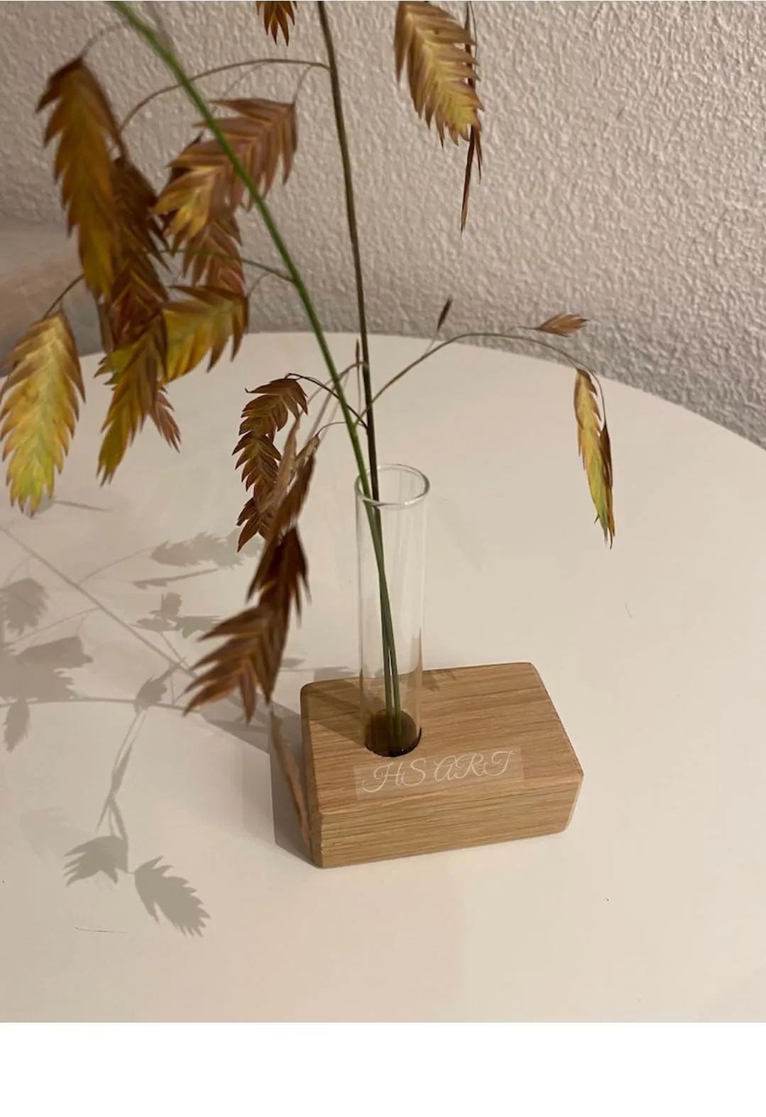 HS ART Wooden 1 Table Plant Holder with Test Tube Flower Vase for Decor Home Office (1)