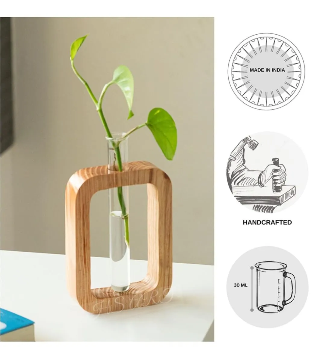 HS ART Wooden Table Flower Vase Propagation Decor Plant Holder Dining Table Flower Vase for Home Office Living Room (1)