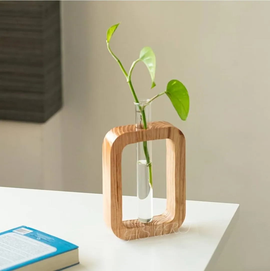 HS ART Wooden Table Flower Vase Propagation Decor Plant Holder Dining Table Flower Vase for Home Office Living Room (1)